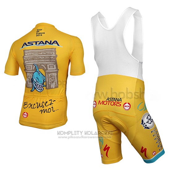 2014 Odziez Rowerowa Astana Zolty Krotkie Rekawy i Rowerowe Szelkach